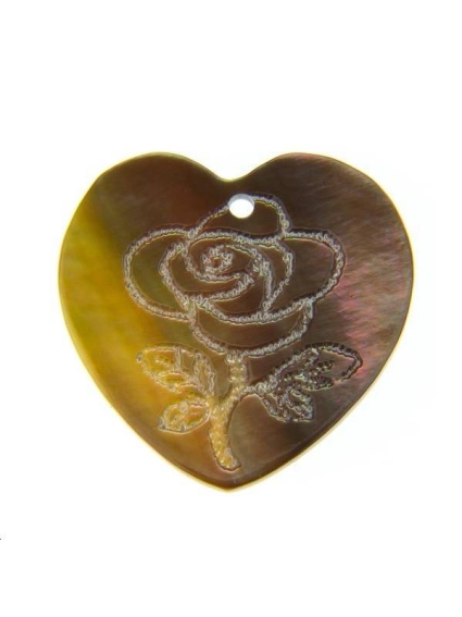 Nacre noire coeur rose gravé  Les pendentifs en nacre- 1