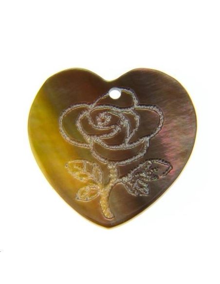Nacre noire coeur rose gravé  Les pendentifs en nacre- 1