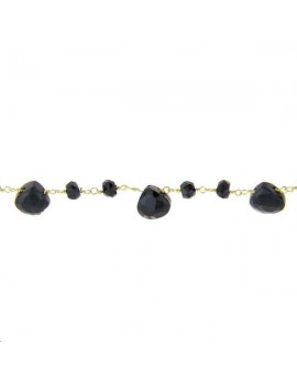 Chaine perlée onyx noir fil argent 925 Chaînes perlées- 1