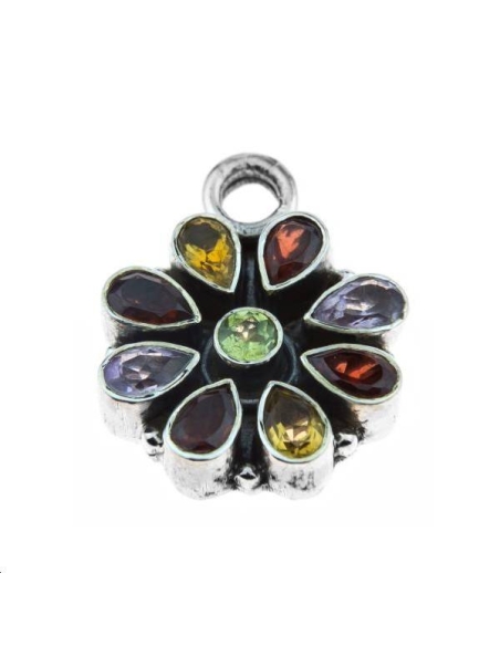 Pendentif fleur pierres semi-précieuses 16mm argent 925/000  L argent 925- 1
