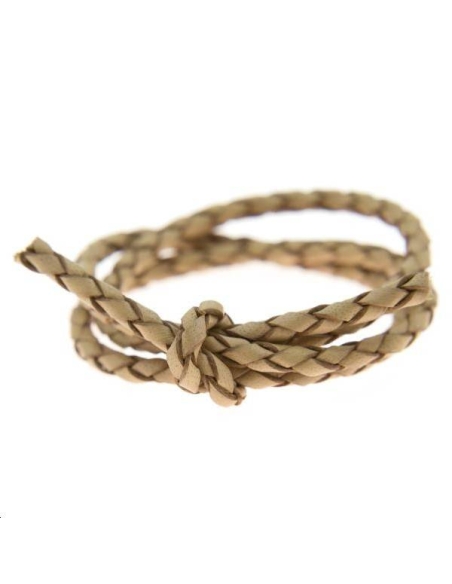 Cuir rond tressé 2.5 beige naturel  Cuir rond tressé- 1 Cuir rond tressé 2.5 beige naturel  Cuir rond tressé- 1