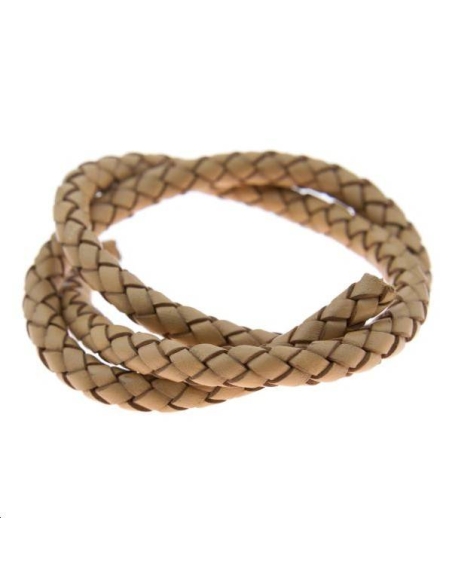 Cuir rond tressé 6mm beige naturel  Cuir rond tressé- 1