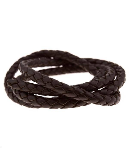 Cuir rond tressé 6mm chocolat  Cuir rond tressé- 1 Cuir rond tressé 6mm chocolat  Cuir rond tressé- 1