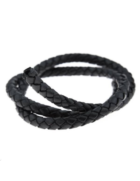 Cuir rond tressé 6mm noir  Cuir rond tressé- 1