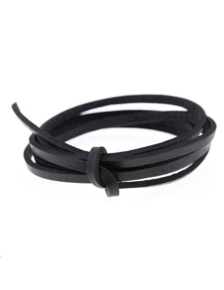 Cuir ruban 3mm noir  Cuir plat- 1 Cuir ruban 3mm noir  Cuir plat- 1
