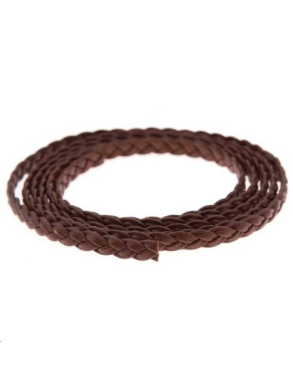 Cuir tressé 5mm marron  Cuir tressé plat- 1