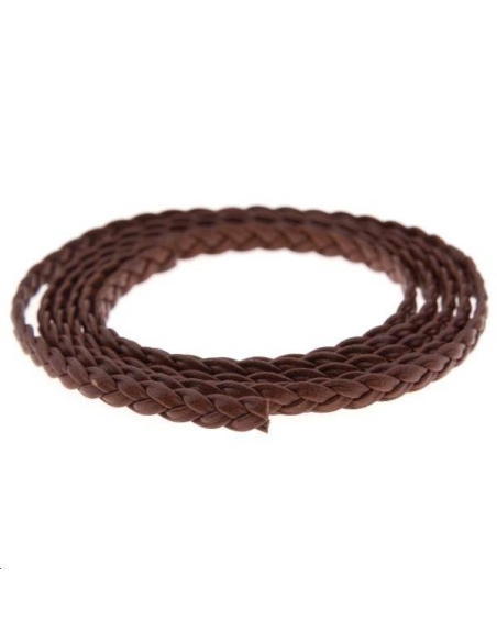 Cuir tressé 5mm marron  Cuir tressé plat- 1