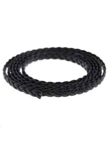 Cuir tressé 5mm noir  Cuir tressé plat- 1
