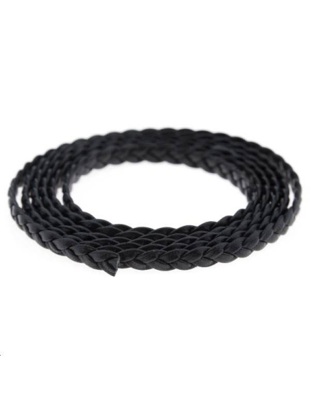 Cuir tressé 5mm noir  Cuir tressé plat- 1