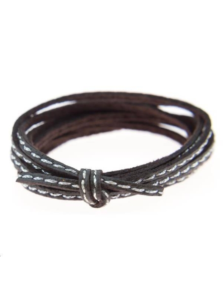 Ruban cuir surpiqué métal 2mm  Cuir plat surpiqué- 1