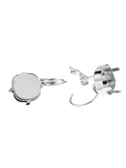 Dormeuses avec sertissure carrée 10mm la paire  Boucles d'oreilles- 1