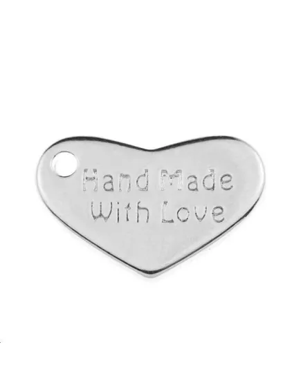 Pampille coeur gravé hand made with love 15x10mm  Pampilles- 1