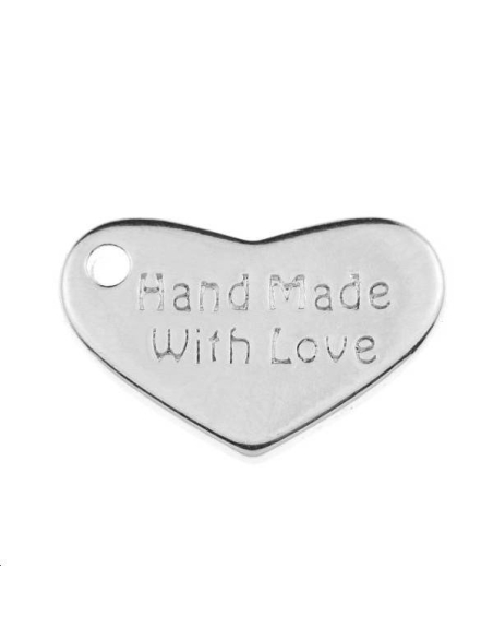 Pampille coeur gravé hand made with love 15x10mm  Pampilles- 1