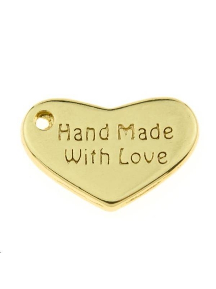 Pampille coeur gravé hand made with love 15x10mm  Pampilles- 1