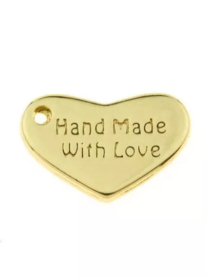 Pampille coeur gravé hand made with love 15x10mm  Pampilles- 1