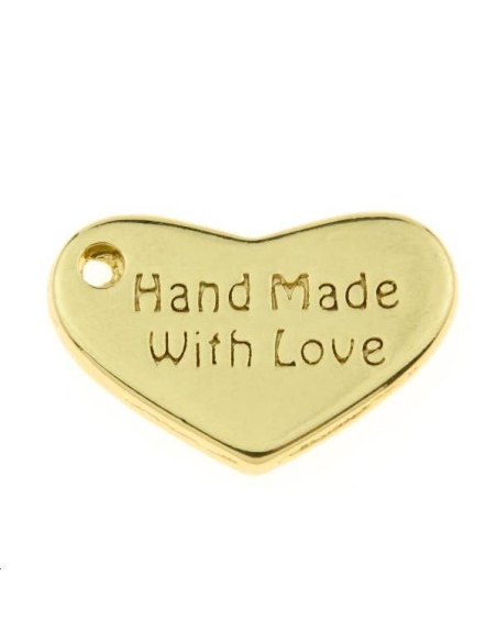 Pampille coeur gravé hand made with love 15x10mm  Pampilles- 1 Pampille coeur gravé hand made with love 15x10mm  Pampilles- 1