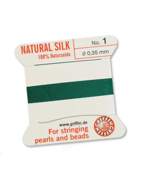 Fil de soie 0.35 mm émeraude  Fil de soie naturelle No. 1 diamètre 0.35 mm- 1 Fil de soie 0.35 mm émeraude  Fil de soie naturelle No. 1 diamètre 0.35 mm- 1