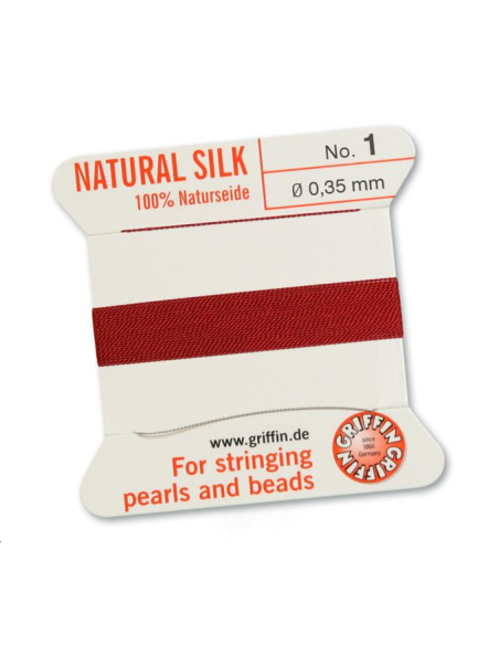 Fil de soie 0.35 mm grenat   Fil de soie naturelle No. 1 diamètre 0.35 mm- 1 Fil de soie 0.35 mm grenat   Fil de soie naturelle No. 1 diamètre 0.35 mm- 1