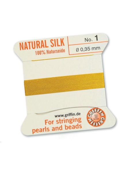 Fil de soie  0.35 mm jaune clair   Fil de soie naturelle No. 1 diamètre 0.35 mm- 1 Fil de soie  0.35 mm jaune clair   Fil de soie naturelle No. 1 diamètre 0.35 mm- 1