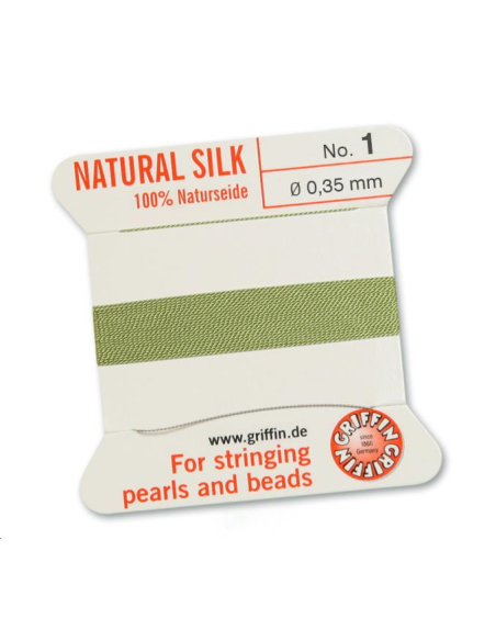 Fil de soie 0.35 mm vert jade  Fil de soie naturelle No. 1 diamètre 0.35 mm- 1 Fil de soie 0.35 mm vert jade  Fil de soie naturelle No. 1 diamètre 0.35 mm- 1