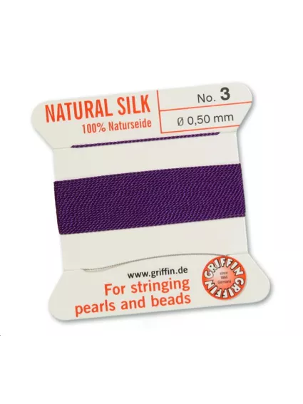 Fil de soie 0.5 mm amethyste   Fil de soie naturelle No. 3 diamètre 0.5 mm- 1
