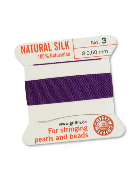Fil de soie 0.5 mm amethyste   Fil de soie naturelle No. 3 diamètre 0.5 mm- 1