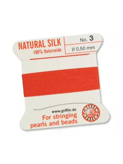 Fil de soie 0.5 mm corail  Fil de soie naturelle No. 3 diamètre 0.5 mm- 1