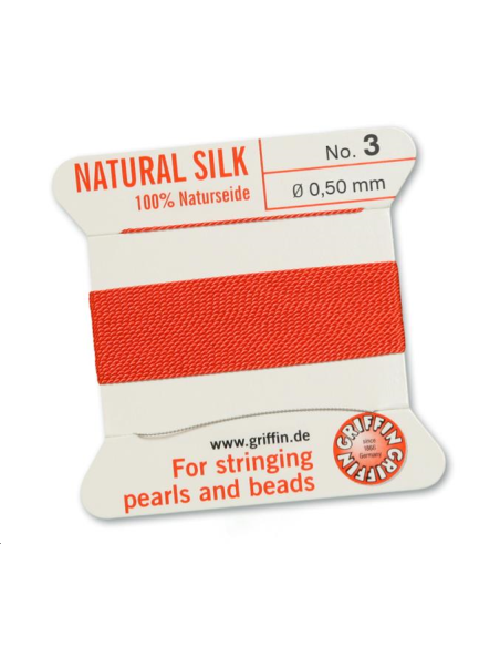 Fil de soie 0.5 mm corail  Fil de soie naturelle No. 3 diamètre 0.5 mm- 1