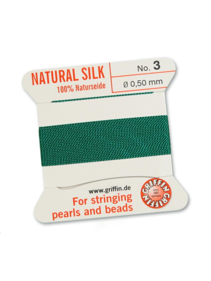 Fil de soie  0.5 mm  émeraude   Fil de soie naturelle No. 3 diamètre 0.5 mm- 1