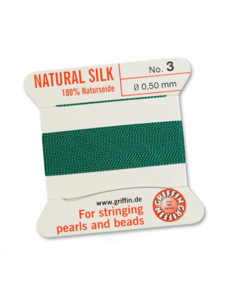 Fil de soie  0.5 mm  émeraude   Fil de soie naturelle No. 3 diamètre 0.5 mm- 1