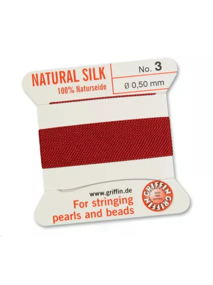 Fil de soie 0.5 mm grenat   Fil de soie naturelle No. 3 diamètre 0.5 mm- 1