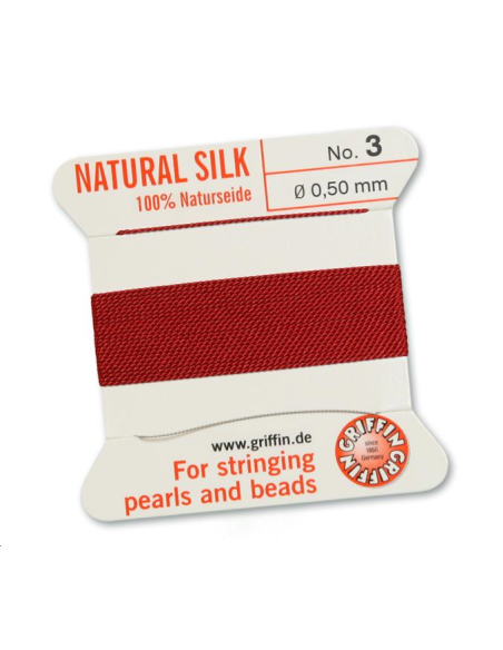 Fil de soie 0.5 mm grenat   Fil de soie naturelle No. 3 diamètre 0.5 mm- 1