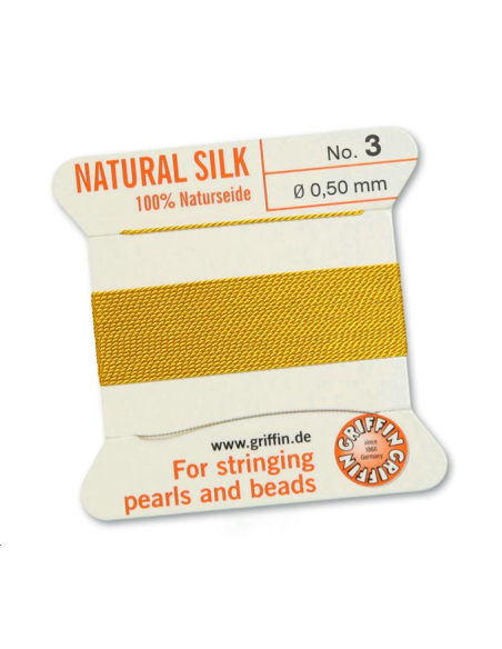 Fil de soie 0.5 mm jaune clair   Fil de soie naturelle No. 3 diamètre 0.5 mm- 1
