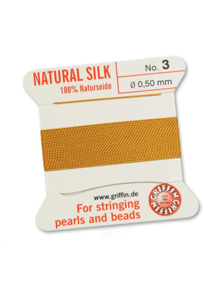 Fil de soie 0.5 mm jaune foncé   Fil de soie naturelle No. 3 diamètre 0.5 mm- 1 Fil de soie 0.5 mm jaune foncé   Fil de soie naturelle No. 3 diamètre 0.5 mm- 1