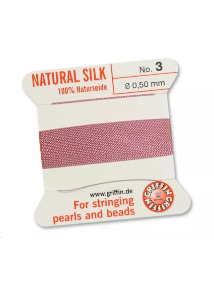 Fil de soie  0.5 mm rose foncé  Fil de soie naturelle No. 3 diamètre 0.5 mm- 1