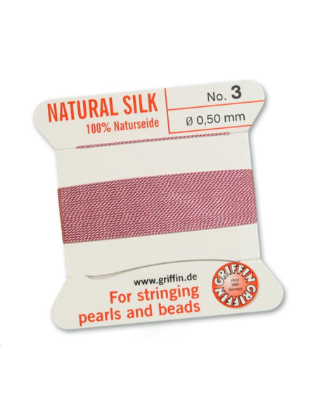 Fil de soie  0.5 mm rose foncé  Fil de soie naturelle No. 3 diamètre 0.5 mm- 1 Fil de soie  0.5 mm rose foncé  Fil de soie naturelle No. 3 diamètre 0.5 mm- 1