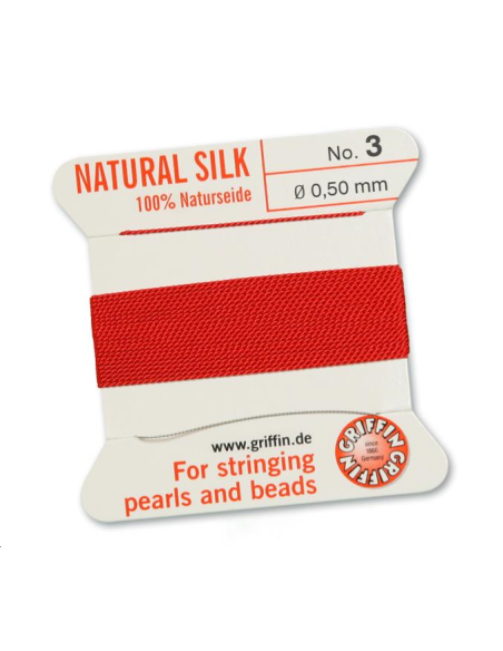 Fil de soie  0.5 mm rouge   Fil de soie naturelle No. 3 diamètre 0.5 mm- 1 Fil de soie  0.5 mm rouge   Fil de soie naturelle No. 3 diamètre 0.5 mm- 1