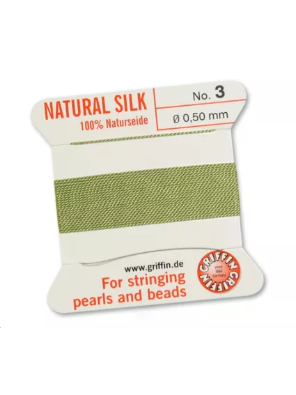Fil de soie 0.5 mm vert jade   Fil de soie naturelle No. 3 diamètre 0.5 mm- 1