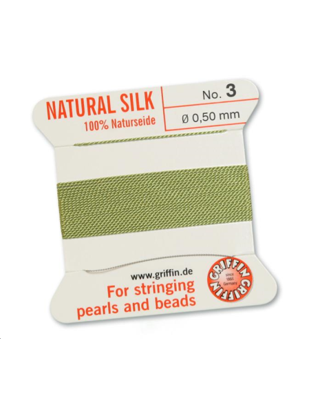 Fil de soie 0.5 mm vert jade   Fil de soie naturelle No. 3 diamètre 0.5 mm- 1 Fil de soie 0.5 mm vert jade   Fil de soie naturelle No. 3 diamètre 0.5 mm- 1