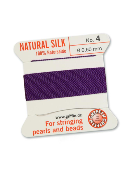 Fil de soie  0.6 mm améthyste   Fil de soie naturelle No. 4 diamètre 0.6 mm- 1