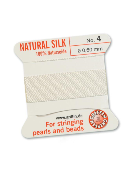 Fil de soie  0.6 mm blanc  Fil de soie naturelle No. 4 diamètre 0.6 mm- 1 Fil de soie  0.6 mm blanc  Fil de soie naturelle No. 4 diamètre 0.6 mm- 1