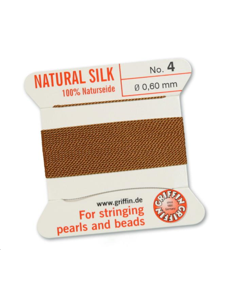 Fil de soie  0.6 mm cornaline   Fil de soie naturelle No. 4 diamètre 0.6 mm- 1