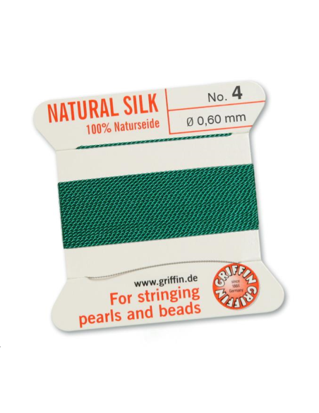 Fil de soie 0.6 mm émeraude   Fil de soie naturelle No. 4 diamètre 0.6 mm- 1