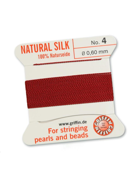 Fil de soie 0.6 mm grenat   Fil de soie naturelle No. 4 diamètre 0.6 mm- 1 Fil de soie 0.6 mm grenat   Fil de soie naturelle No. 4 diamètre 0.6 mm- 1