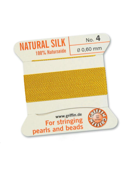 Fil de soie   0.6 mm jaune clair   Fil de soie naturelle No. 4 diamètre 0.6 mm- 1 Fil de soie   0.6 mm jaune clair   Fil de soie naturelle No. 4 diamètre 0.6 mm- 1