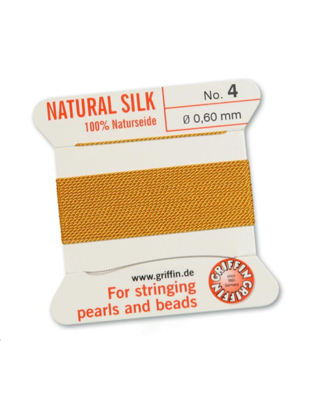 Fil de soie 0.6 mm jaune foncé   Fil de soie naturelle No. 4 diamètre 0.6 mm- 1