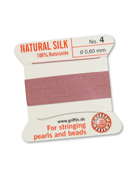Fil de soie  0.6 mm rose foncé   Fil de soie naturelle No. 4 diamètre 0.6 mm- 1 Fil de soie  0.6 mm rose foncé   Fil de soie naturelle No. 4 diamètre 0.6 mm- 1