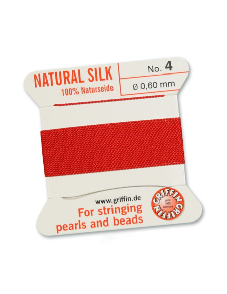 Fil de soie  0.6 mm rouge   Fil de soie naturelle No. 4 diamètre 0.6 mm- 1