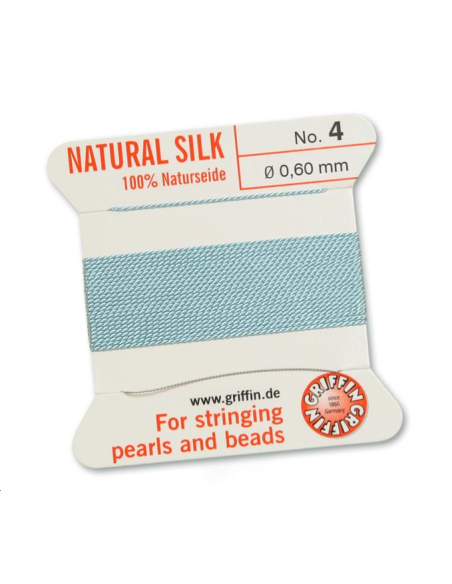 Fil de soie 0.6 mm turquoise  Fil de soie naturelle No. 4 diamètre 0.6 mm- 1