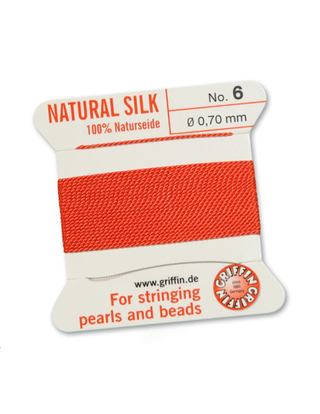 Fil de soie 0.7 mm corail   Fil de soie naturelle No. 6 diamètre 0.7 mm- 1